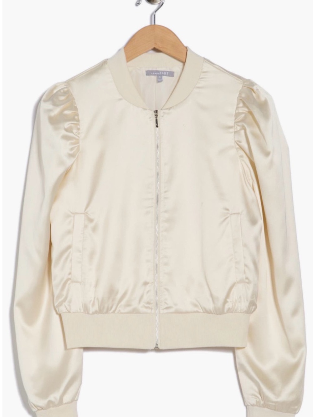 Tart Anna Satin Bomber Jacket Cropped Sporty Chic Cream S NWT